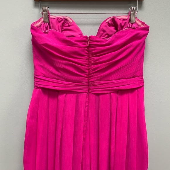 Badgley Mischka Collection Magenta Fluorescent Chiffon Strapless Gown 10 - Picture 8 of 15